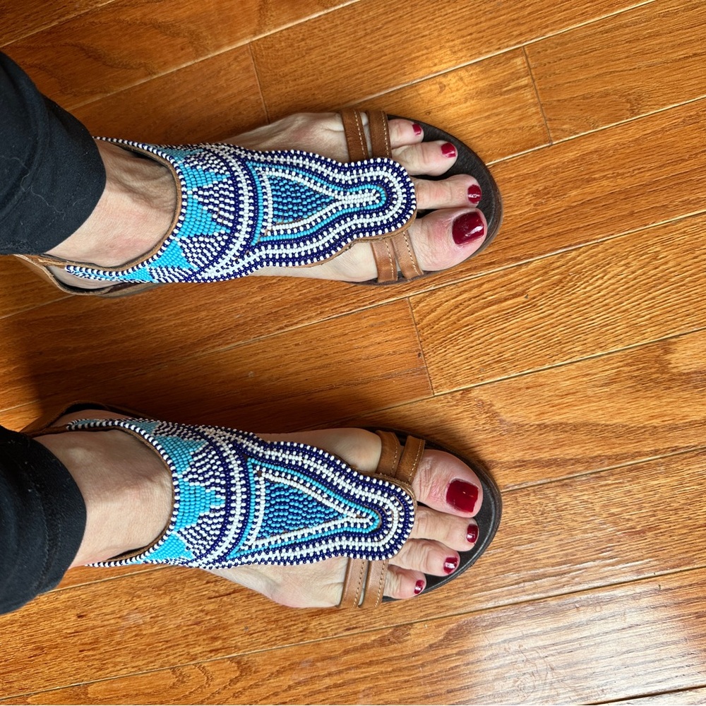 PIKOLINOS Blue and Tan Beaded Sandals
